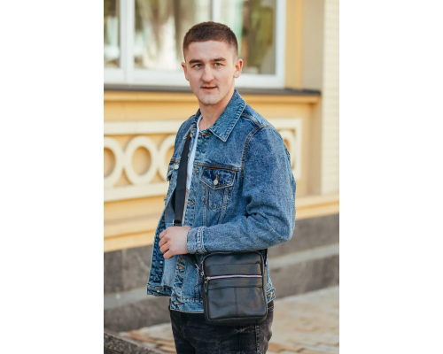 Сумка-барсетка мужская 19х22х5, мессенджер через плечо кожаная Tiding Bag BON6165 черный