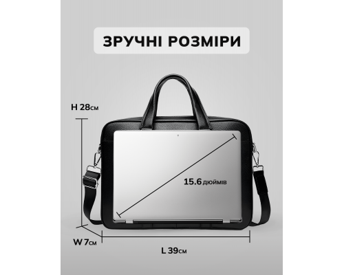 Мужская кожаная классическая сумка для ноутбука и документов 40x30x8, вместительный портфель для бумаг KL-63834, черный