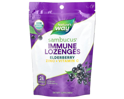 Чорна бузина, підтримка імунітету, Sambucus Elderberry, Immune, Nature's Way, органік, 24 льодяники