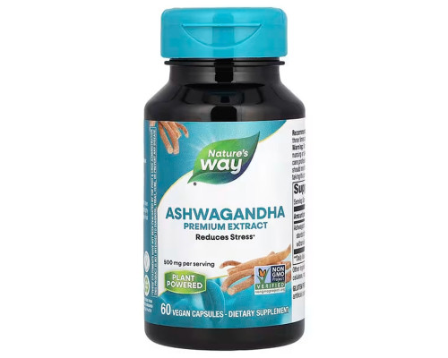 Ашваганда, Ashwagandha, Nature's Way, преміум екстракт, 500 мг, 60 веганських капсул