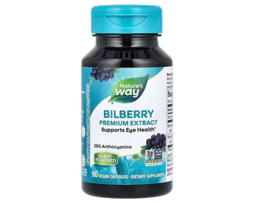 Чорниця для зору, Bilberry Premium Extract, Nature's Way, преміум екстракт, 90 веганських капсул