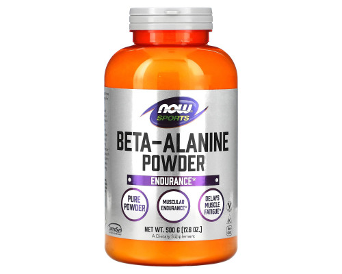 Бета-аланін, Beta-Alanine, Now Foods, Sports, чистий порошок, 500 г