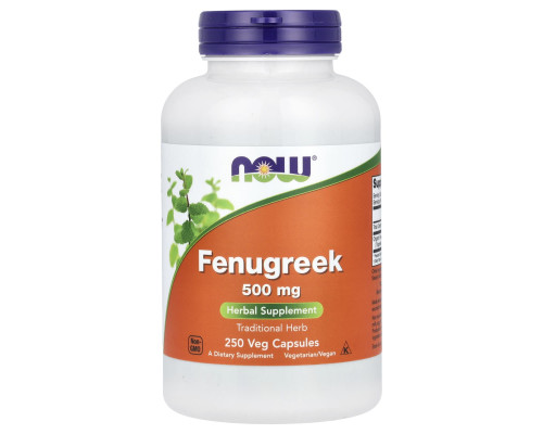 Пажитник, Fenugreek, NOW Foods, 1000 мг, 250 рослинних капсул (500 мг у капсулі)