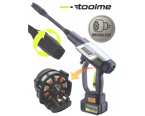 Аккумуляторная мойка высокого давления Toolme TM280 PRO BRUSHLESS 450 Вт с алюминиевой помпой, 2 АКБ 21В, пеногенератор (Польша)