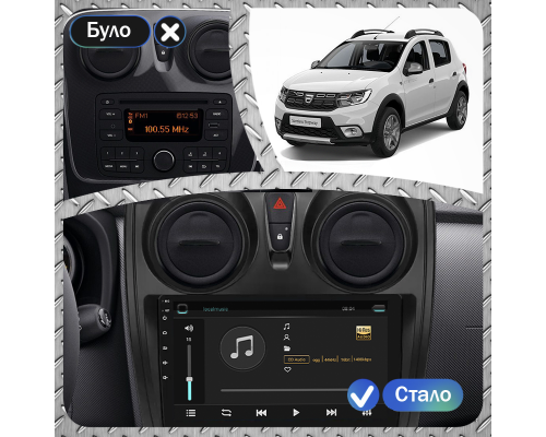 Штатная магнитола Lesko для Dacia Sandero II Рестайлинг 2016-2020 экран 9" 6/128Gb 4G Wi-Fi GPS Top