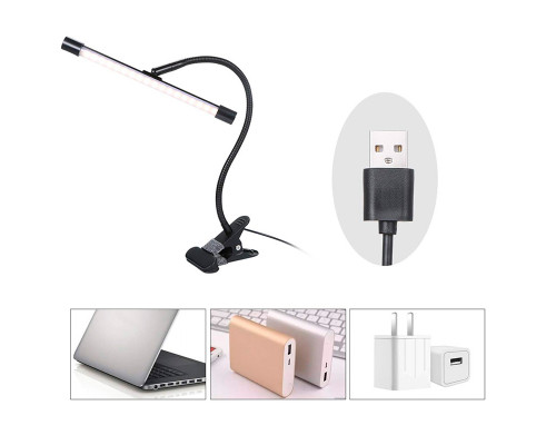 Настольная LED лампа M006-1 с прищепкой переносная светодиодная гибкая USB Black