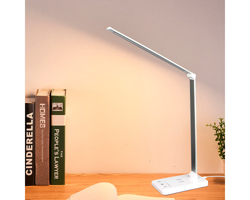 Настольная LED лампа M856 светодиодная с беспроводной зарядкой White + Silver