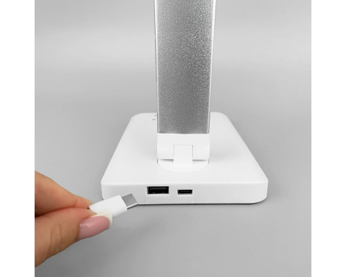 Настольная LED лампа M856 светодиодная с беспроводной зарядкой White + Silver