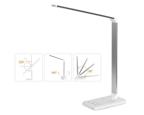Настольная LED лампа M856 светодиодная с беспроводной зарядкой White + Silver