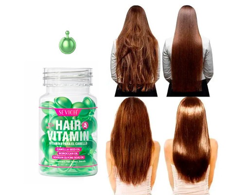 Витаминные капсулы для волос Sevich Hair Vitamin с марокканским маслом и маслом семян камелии для сухих и секущихся волос зеленые 30шт