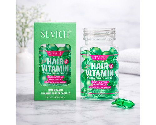 Витаминные капсулы для волос Sevich Hair Vitamin с марокканским маслом и маслом семян камелии для сухих и секущихся волос зеленые 30шт