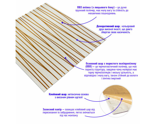 Самоклеящаяся 3D панель 700х700х5мм Золотые ленты (440) SW-00001184