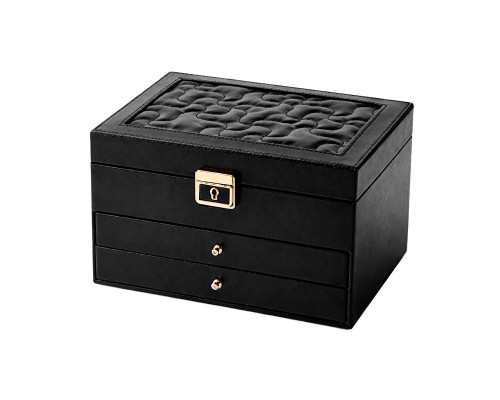 Шкатулка Casegrace SP-01265 для украшений и ювелирных изделий трехуровневая на замке с ключом 23*17*13,5 см Black