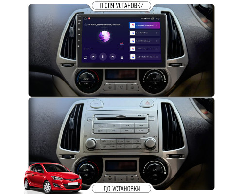Штатная магнитола Lesko для Hyundai i20 I Auto A/C 2008-2012 экран 9" 4/64Gb 4G Wi-Fi GPS Top