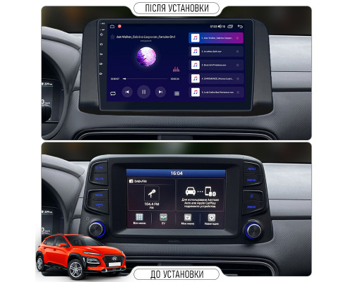 Штатная магнитола Lesko для Hyundai Kona I 2017-2020 экран 10" 2/32Gb Wi-Fi GPS Base