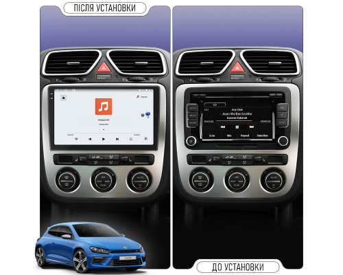 Штатная магнитола Lesko для Volkswagen Scirocco R I Auto A/C 2009-2014 экран 9" 4/64Gb CarPlay 4G Wi-Fi GPS Prime
