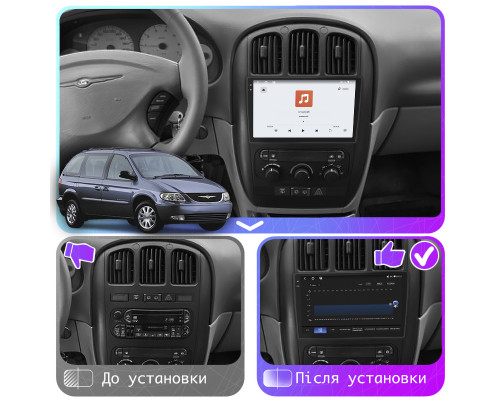 Штатная магнитола Lesko для Chrysler Voyager IV 2000-2004 экран 10" 4/64 QLED CarPlay 4G Wi-Fi GPS 360 Prime