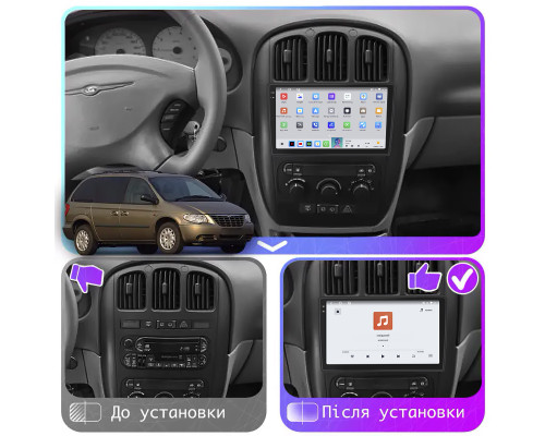 Штатная магнитола Lesko для Chrysler Voyager IV Рестайлинг 2004-2008 экран 10" 4/64 QLED CarPlay 4G Wi-Fi GPS 360 Prime