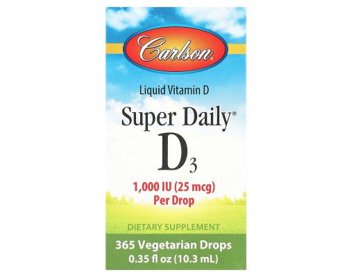 Вітамін D3, Super Daily D3, Carlson, 25 мкг (1000 МО), 10,3 мл