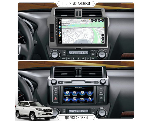 Штатная магнитола Lesko для Toyota Land Cruiser Prado 150 Series Рестайлинг 1 2013-2017 экран 10" 2/32Gb CarPlay 4G Wi-Fi GPS Prime