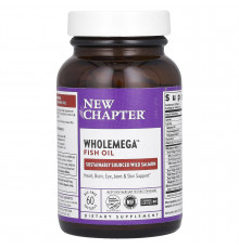 Жир аляскинського лосося, Wholemega Fish Oil, New Chapter, 60 гелевих капсул