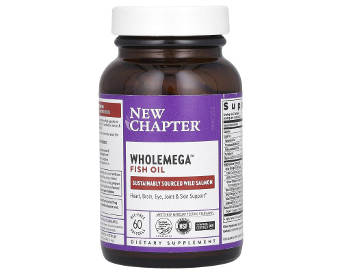 Жир аляскинського лосося, Wholemega Fish Oil, New Chapter, 60 гелевих капсул