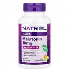 Мелатонін, Melatonin, Natrol, швидкорозчинний, цитрусовий, 10 мг, 100 таблеток