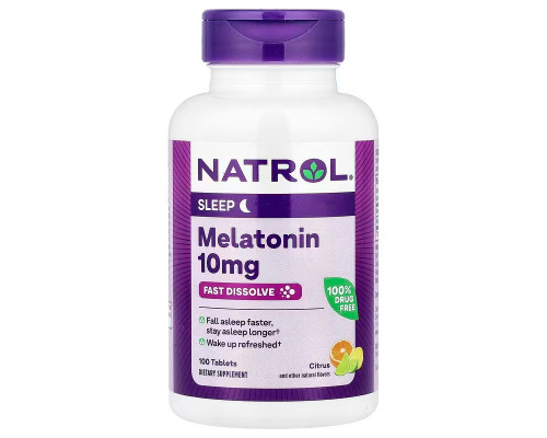 Мелатонін, Melatonin, Natrol, швидкорозчинний, цитрусовий, 10 мг, 100 таблеток