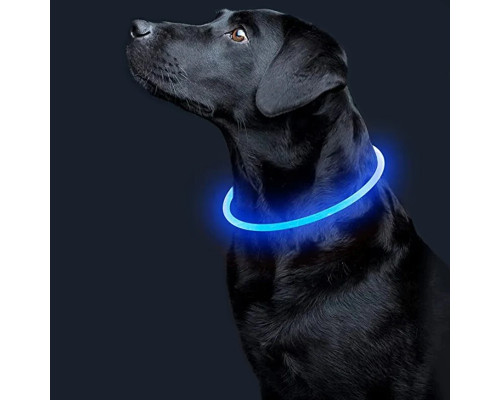Светодиодный LED ошейник L-18 USB светящийся водоотталкивающий для собак и котов  Blue L