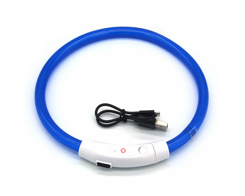 Светодиодный LED ошейник L-18 USB светящийся водоотталкивающий для собак и котов  Blue L