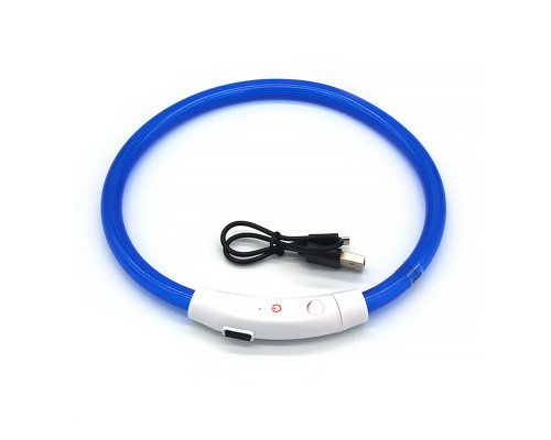 Светодиодный LED ошейник L-18 USB светящийся водоотталкивающий для собак и котов  Blue M