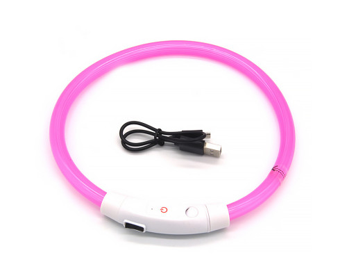 Светодиодный LED ошейник L-18 USB светящийся водоотталкивающий для собак и котов  Pink L