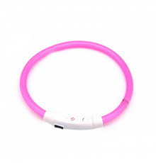 Светодиодный LED ошейник L-18 USB светящийся водоотталкивающий для собак и котов  Pink M