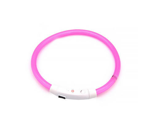 Светодиодный LED ошейник L-18 USB светящийся водоотталкивающий для собак и котов  Pink M