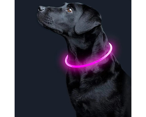 Светодиодный LED ошейник L-18 USB светящийся водоотталкивающий для собак и котов  Pink S