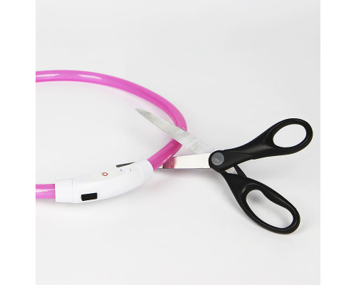 Светодиодный LED ошейник L-18 USB светящийся водоотталкивающий для собак и котов  Pink S