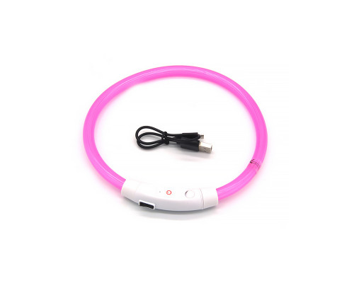 Светодиодный LED ошейник L-18 USB светящийся водоотталкивающий для собак и котов  Pink S