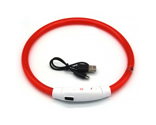 Светодиодный LED ошейник L-18 USB светящийся водоотталкивающий для собак и котов  Red L