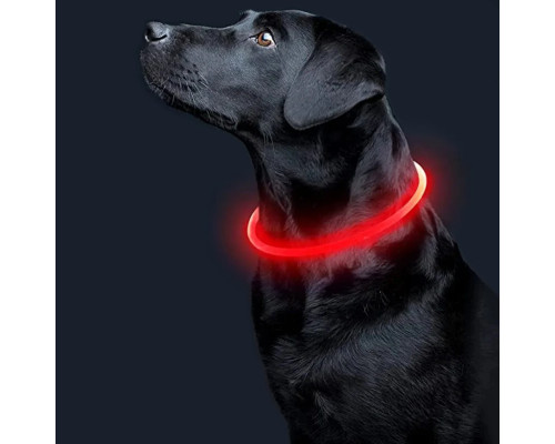 Светодиодный LED ошейник L-18 USB светящийся водоотталкивающий для собак и котов  Red M