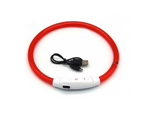 Светодиодный LED ошейник L-18 USB светящийся водоотталкивающий для собак и котов  Red M