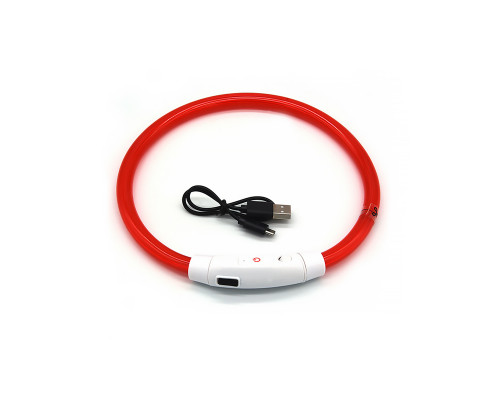 Светодиодный LED ошейник L-18 USB светящийся водоотталкивающий для собак и котов  Red S
