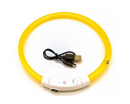 Светодиодный LED ошейник L-18 USB светящийся водоотталкивающий для собак и котов  Yellow L