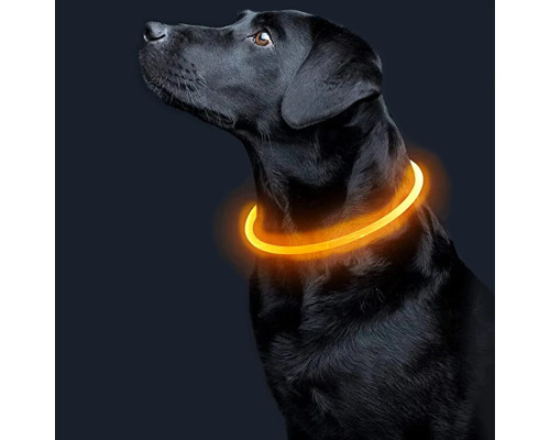 Светодиодный LED ошейник L-18 USB светящийся водоотталкивающий для собак и котов  Yellow S