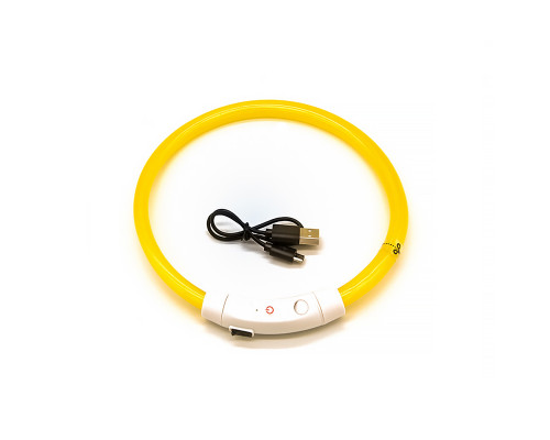 Светодиодный LED ошейник L-18 USB светящийся водоотталкивающий для собак и котов  Yellow S