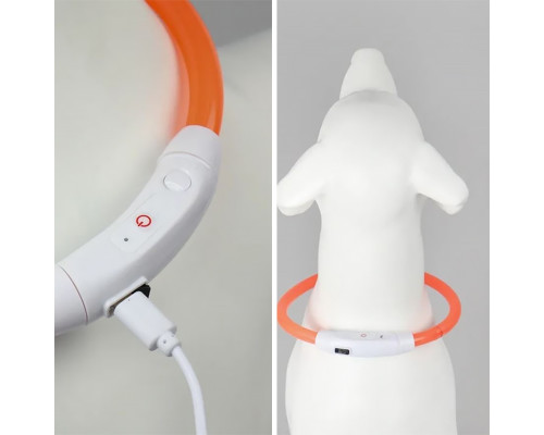 Светодиодный LED ошейник L-18 USB светящийся водоотталкивающий для собак и котов  Orange M