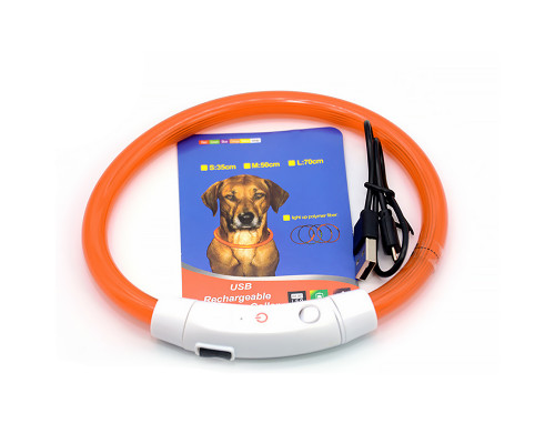 Светодиодный LED ошейник L-18 USB светящийся водоотталкивающий для собак и котов  Orange S