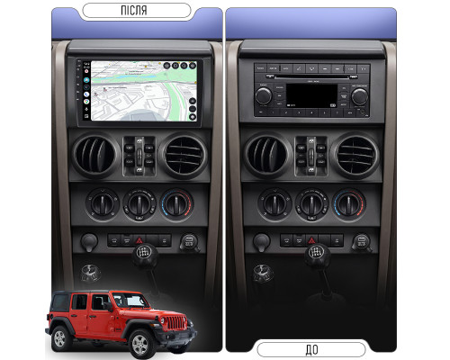 Штатная магнитола Lesko для Jeep Wrangler 4 doors 2007-2010 экран 9" 2/32Gb 4G Wi-Fi GPS Top