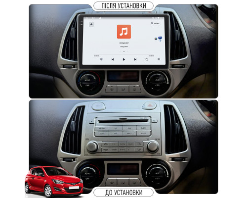 Штатная магнитола Lesko для Hyundai i20 I Auto A/C 2008-2012 экран 9" 4/64 QLED CarPlay 4G Wi-Fi GPS 360 Prime
