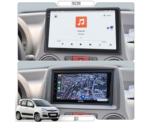 Штатная магнитола Lesko для Fiat Panda II 2003-2012 экран 9" 4/64 QLED CarPlay 4G Wi-Fi GPS 360 Prime