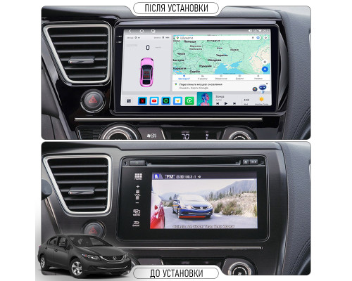 Штатная магнитола Lesko для Honda Civic IX Рестайлинг ver. 2 2013-2017 экран 9" 4/64 QLED CarPlay 4G Wi-Fi GPS 360 Prime